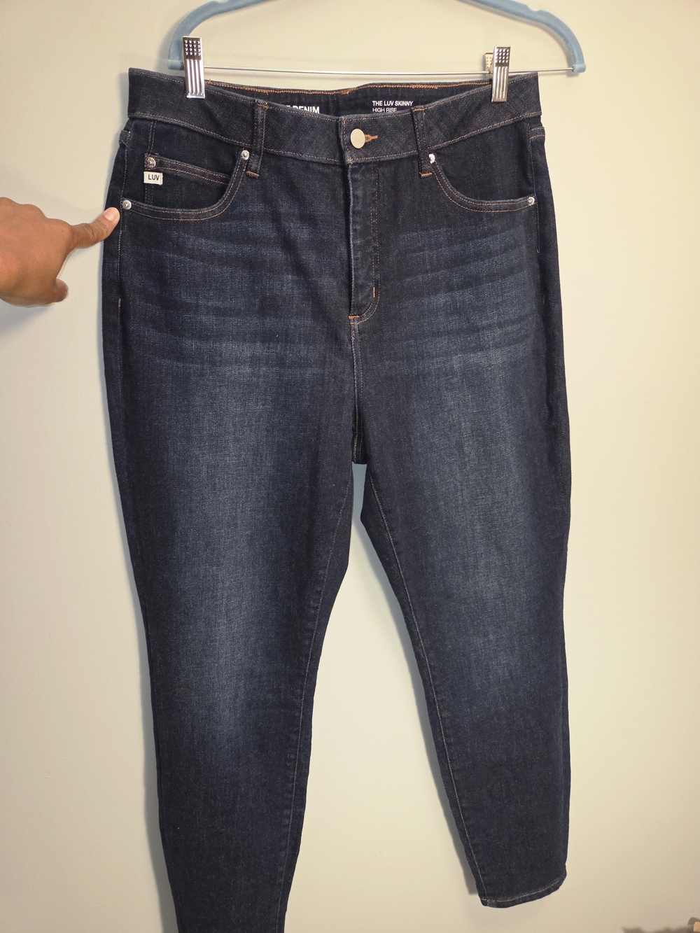 For Luv Of Denim "The Luv Skinny" High Rise Stretch Jeans – Dark Wash (Size 12)